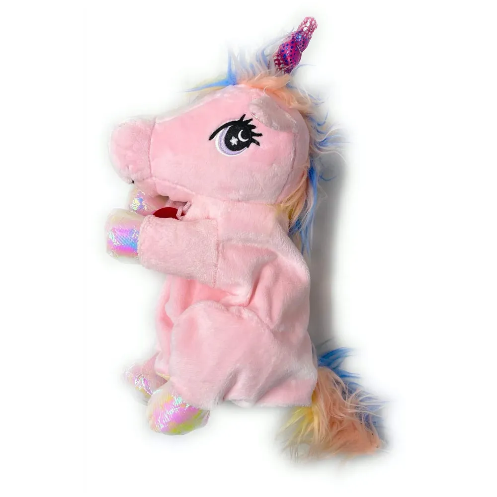 Hand Puppets Jungle Animal Friends with Working Mouth for Imaginative Play, Storytelling, Teaching, Preschool & Role-Play. (Unicorn Pink)