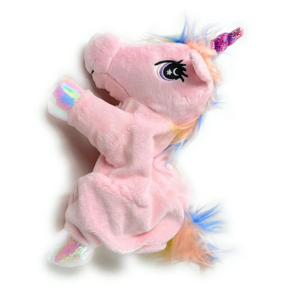 Hand Puppets Jungle Animal Friends with Working Mouth for Imaginative Play, Storytelling, Teaching, Preschool & Role-Play. (Unicorn Pink)