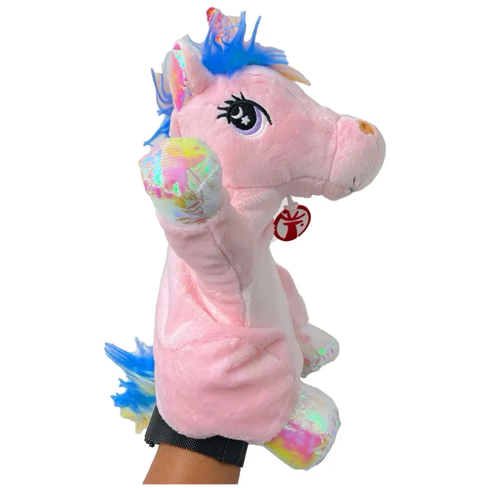 Hand Puppets Jungle Animal Friends with Working Mouth for Imaginative Play, Storytelling, Teaching, Preschool & Role-Play. (Unicorn Pink)