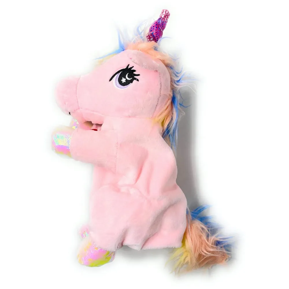 Hand Puppets Jungle Animal Friends with Working Mouth for Imaginative Play, Storytelling, Teaching, Preschool & Role-Play. (Unicorn Pink)