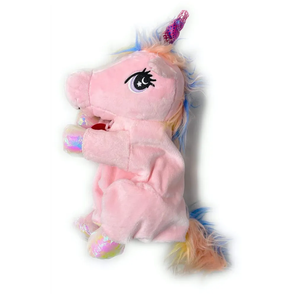 Hand Puppets Jungle Animal Friends with Working Mouth for Imaginative Play, Storytelling, Teaching, Preschool & Role-Play. (Unicorn Pink)