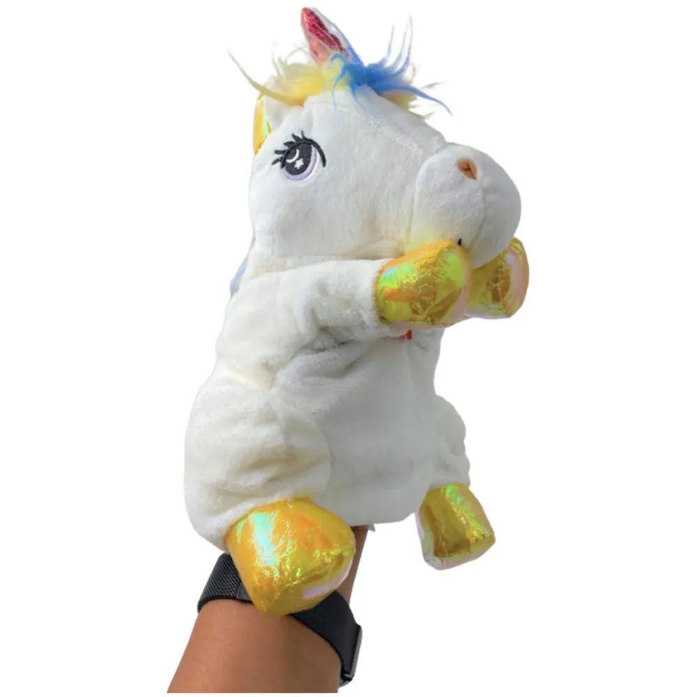 Hand Puppets Jungle Animal Friends with Working Mouth for Imaginative Play, Storytelling, Teaching, Preschool & Role-Play. (Unicorn White)