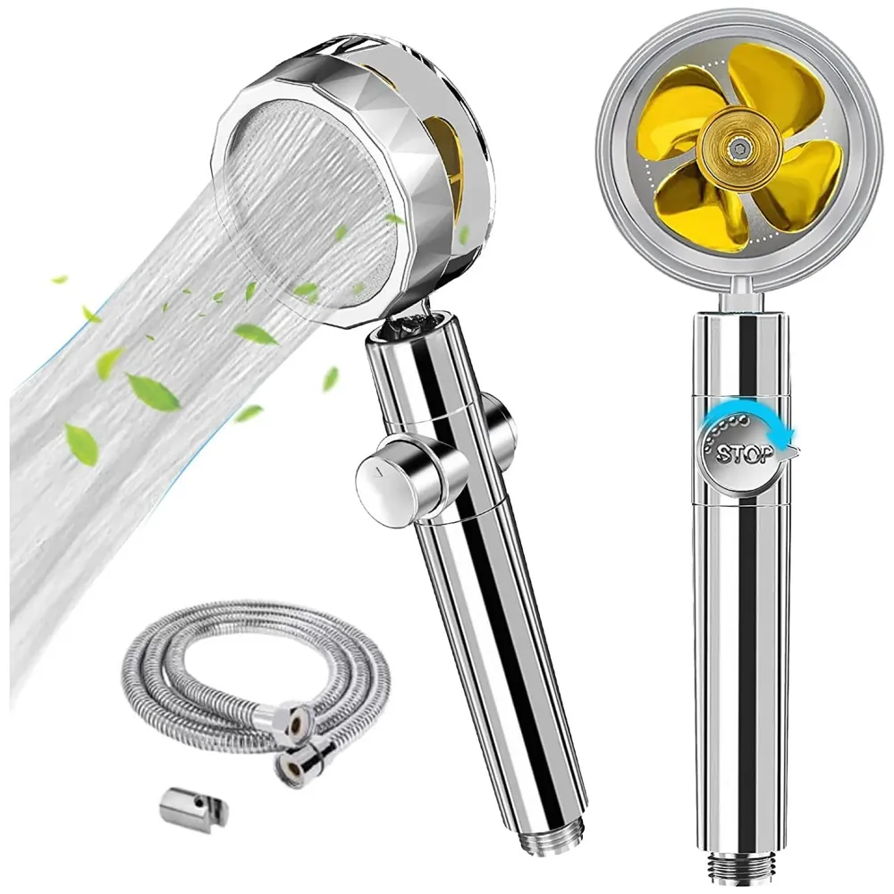 High Pressure Handheld Shower Head with Turbo Fan, 360 Degrees Rotating, Hydro Jet with Hose and Holder