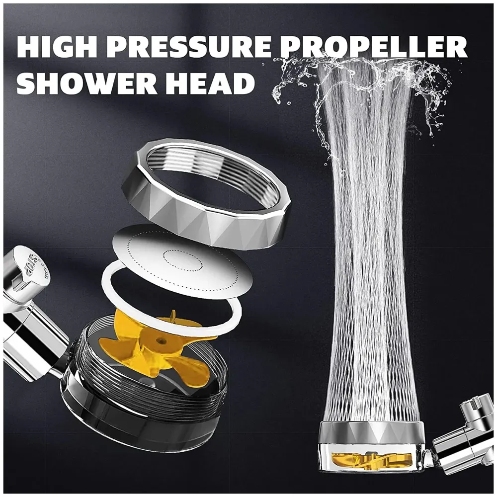 High Pressure Handheld Shower Head with Turbo Fan, 360 Degrees Rotating, Hydro Jet with Hose and Holder - 4