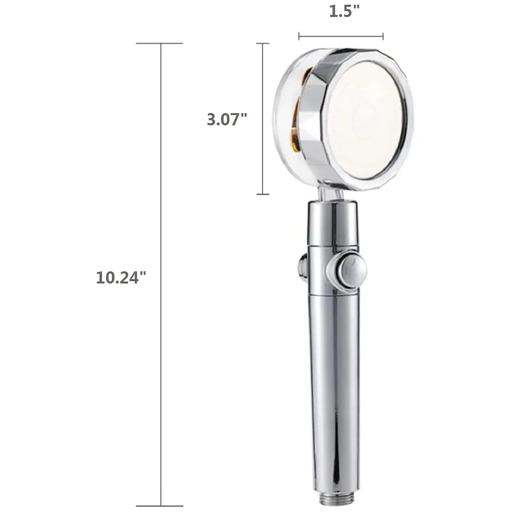 High Pressure Handheld Shower Head with Turbo Fan, 360 Degrees Rotating, Hydro Jet with Hose and Holder - 6