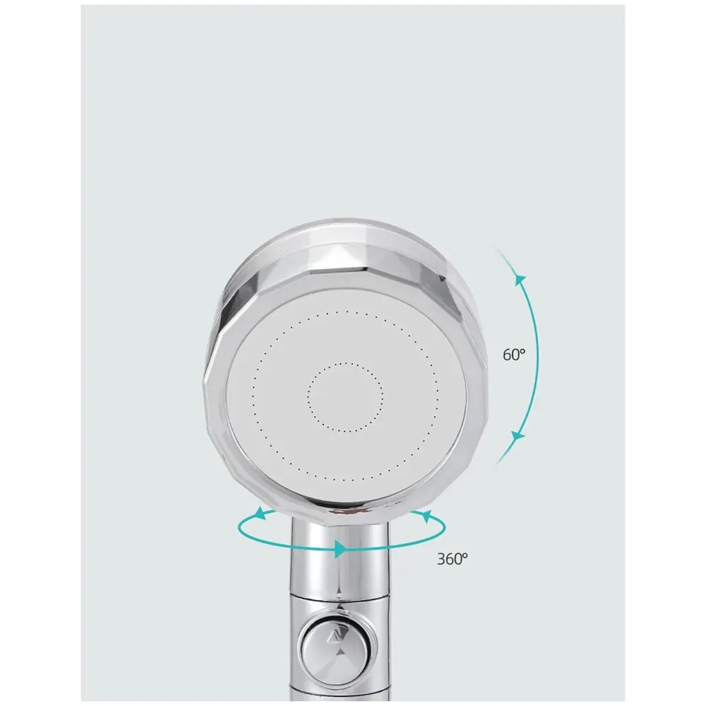 High Pressure Handheld Shower Head with Turbo Fan, 360 Degrees Rotating, Hydro Jet with Hose and Holder - 7