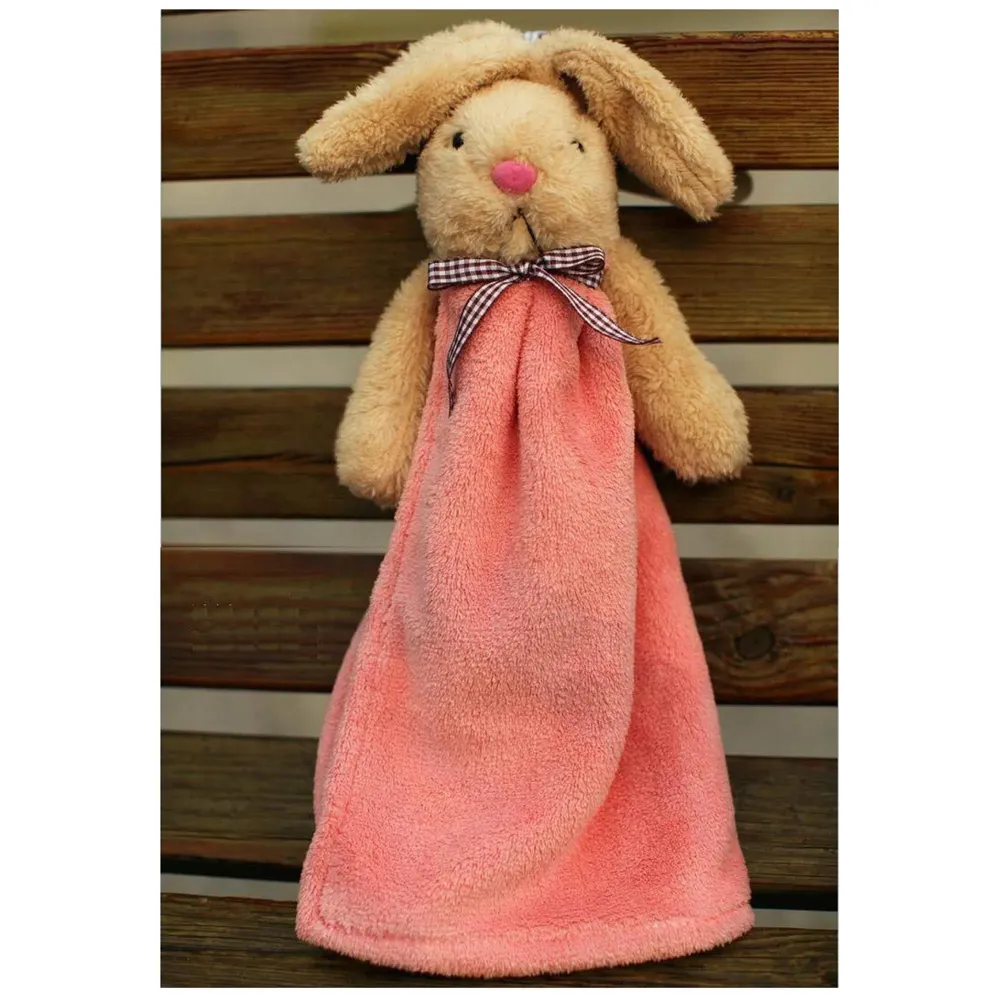 Cute Rabbit Hand Towel Soft Coral Velvet Kids Children Cartoon Absorbent Quick Dry Towel Lovely Towel for Kitchen Bathroom 38 x 28 cm (15 x 11 Inches) (Bunny Pink)