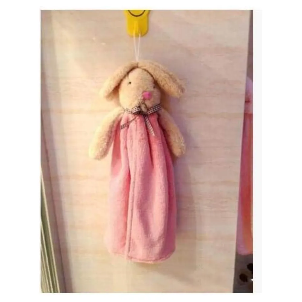 Cute Rabbit Hand Towel Soft Coral Velvet Kids Children Cartoon Absorbent Quick Dry Towel Lovely Towel for Kitchen Bathroom 38 x 28 cm (15 x 11 Inches) (Bunny Pink)