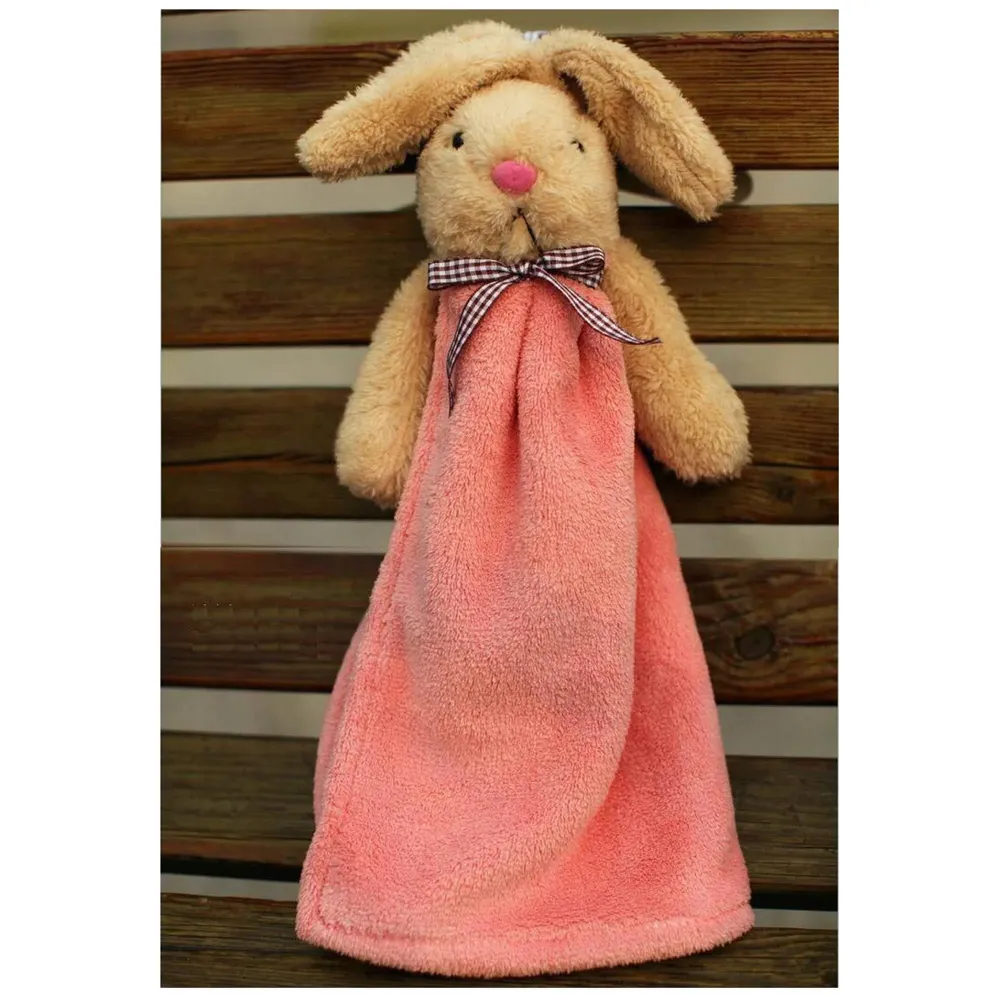 Cute Rabbit Hand Towel Soft Coral Velvet Kids Children Cartoon Absorbent Quick Dry Towel Lovely Towel for Kitchen Bathroom 38 x 28 cm (15 x 11 Inches) (Bunny Pink)
