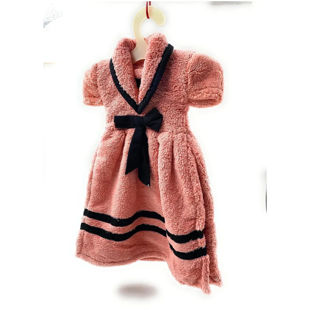 Cute Gown Hand Towel Soft Coral Velvet Kids Children Cartoon Absorbent Quick Dry Towel Lovely Towel for Kitchen Bathroom 38 x 28 cm (15 x 11 Inches) (Pink) - 2