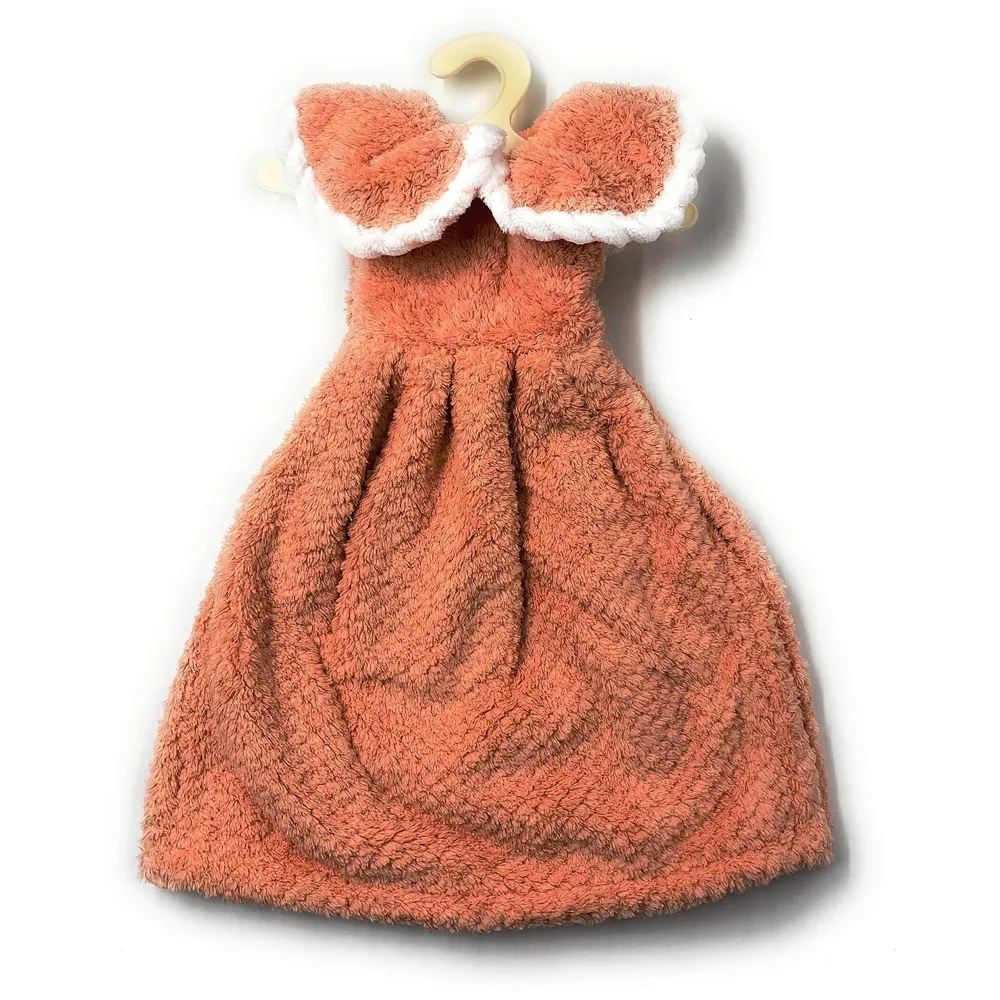 Cute Dress Hand Towel Soft Coral Velvet Kids Children Cartoon Absorbent Quick Dry Towel Lovely Towel for Kitchen Bathroom 38 x 28 cm (15 x 11 Inches) (Orange) - 2