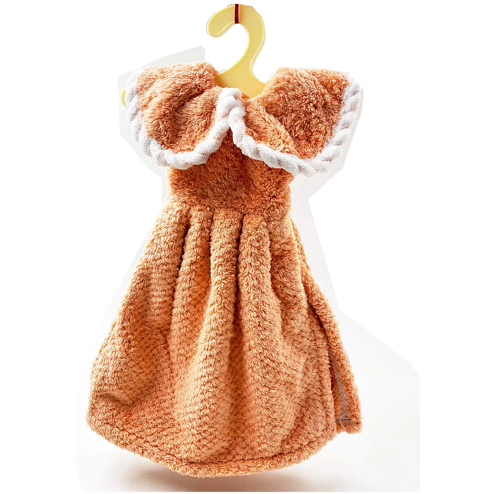Cute Dress Hand Towel Soft Coral Velvet Kids Children Cartoon Absorbent Quick Dry Towel Lovely Towel for Kitchen Bathroom 38 x 28 cm (15 x 11 Inches) (Orange) Premium