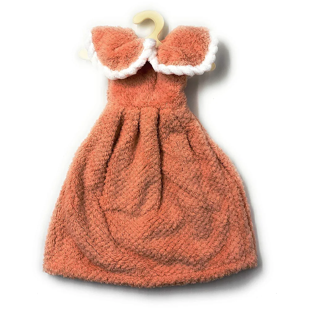 Cute Dress Hand Towel Soft Coral Velvet Kids Children Cartoon Absorbent Quick Dry Towel Lovely Towel for Kitchen Bathroom 38 x 28 cm (15 x 11 Inches) (Orange) Premium
