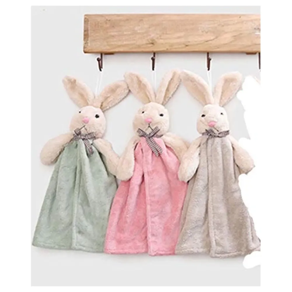 3 Pcs Cute Rabbit Hand Towel Soft Coral Velvet Kids Children Cartoon Absorbent Quick Dry Towel Lovely Towel for Kitchen Bathroom 38 x 28 cm (15 x 11 Inches) (3 Pc Combo)