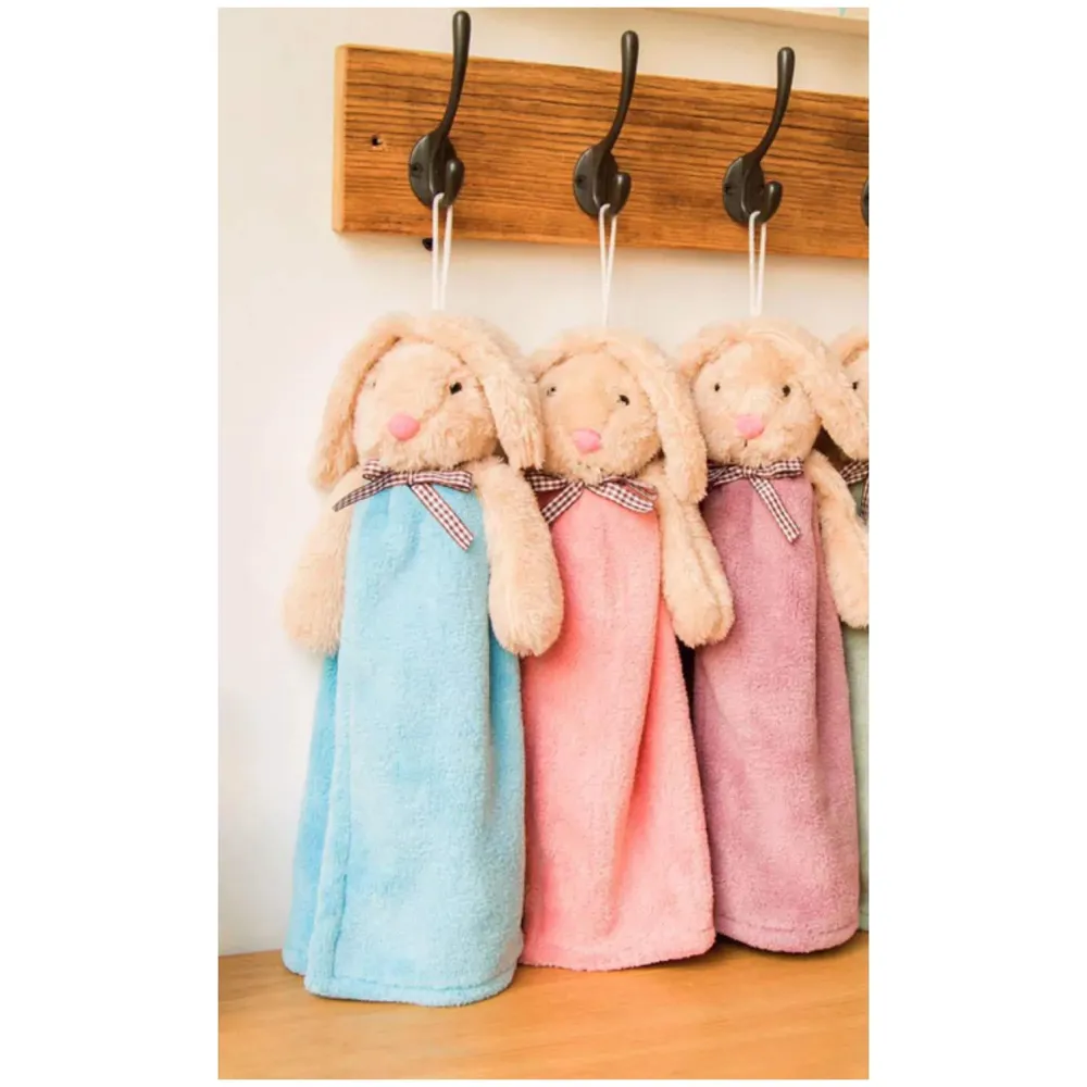 3 Pcs Cute Rabbit Hand Towel Soft Coral Velvet Kids Children Cartoon Absorbent Quick Dry Towel Lovely Towel for Kitchen Bathroom 38 x 28 cm (15 x 11 Inches) (3 Pc Combo)