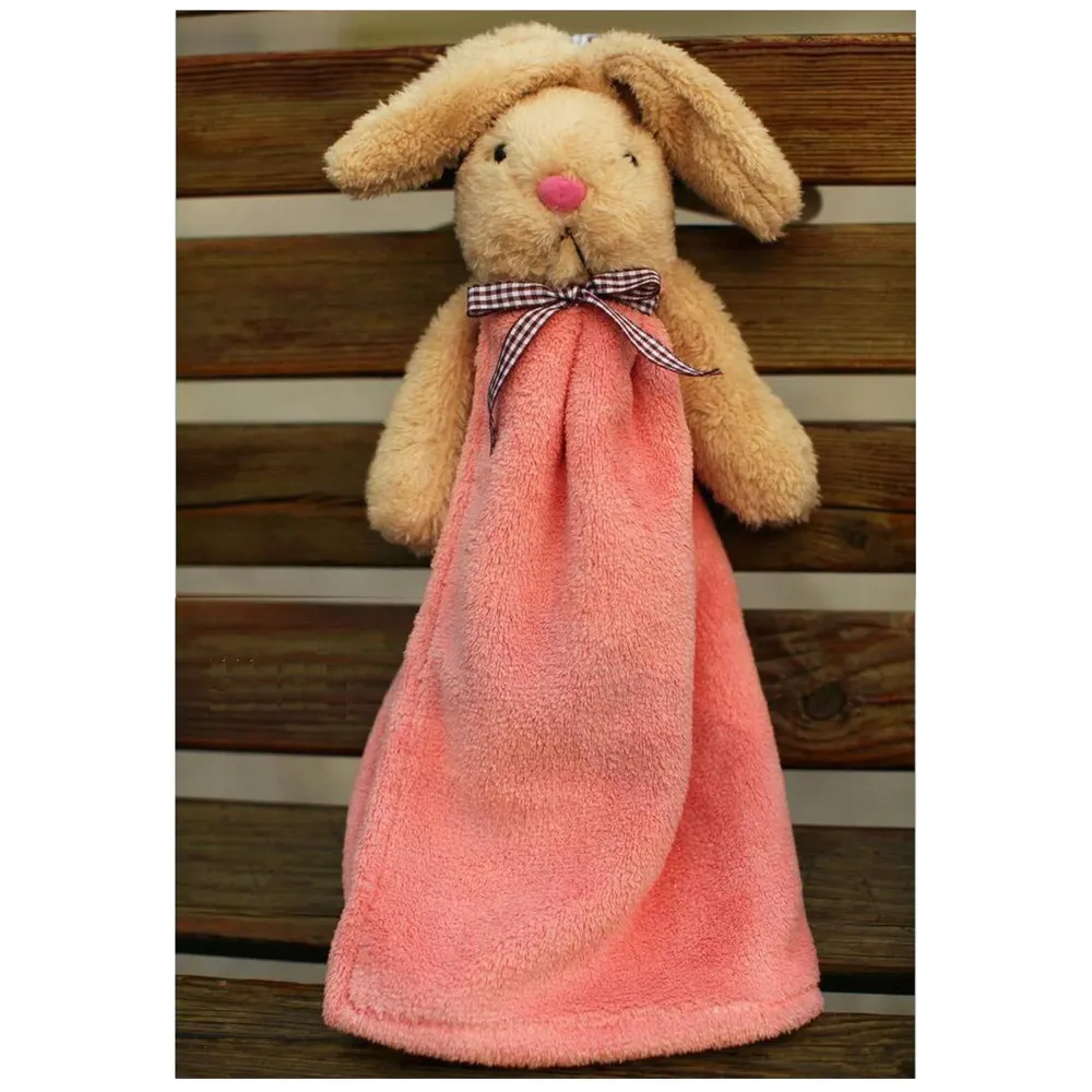 3 Pcs Cute Rabbit Hand Towel Soft Coral Velvet Kids Children Cartoon Absorbent Quick Dry Towel Lovely Towel for Kitchen Bathroom 38 x 28 cm (15 x 11 Inches) (3 Pc Combo)