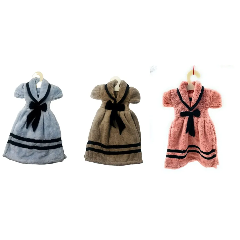 Cute Gown Hand Towel Soft Coral Velvet Kids Children Cartoon Absorbent Quick Dry Towel Lovely Towel for Kitchen Bathroom 38 x 28 cm (15 x 11 Inches) (3 Pc Combo)