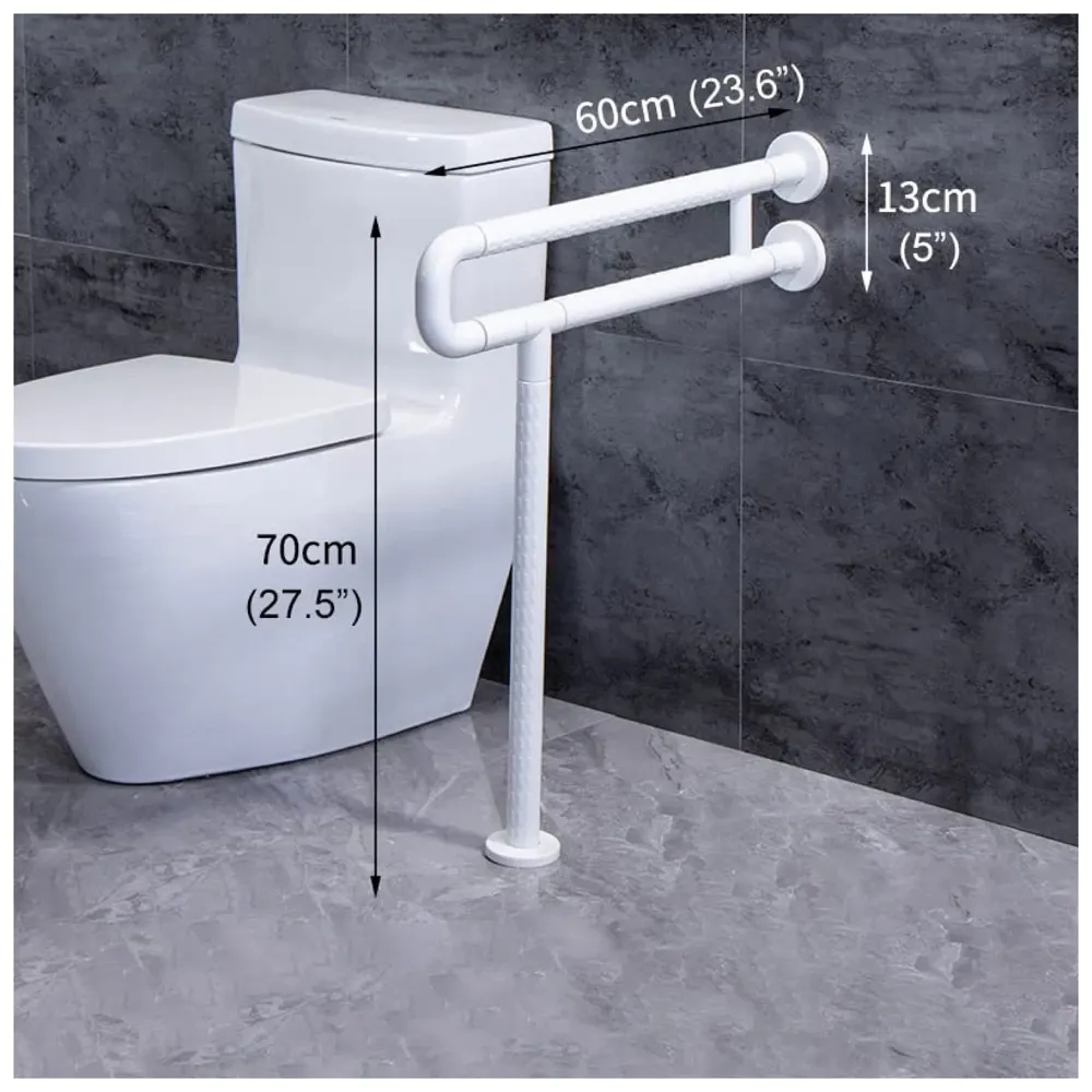 Wall Mounted Stainless Steel Grab Bar Rails with Anti-Slip Nylon Grip & Floor Support- 24 inches | Bathroom Bar for the Elderly, Pregnant Women and Handicap - 3