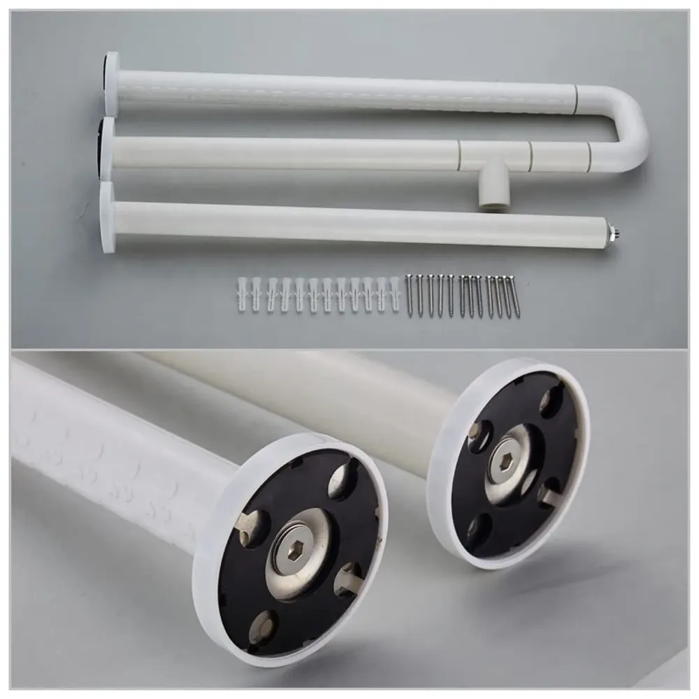 Wall Mounted Stainless Steel Grab Bar Rails with Anti-Slip Nylon Grip & Floor Support- 24 inches | Bathroom Bar for the Elderly, Pregnant Women and Handicap - 4