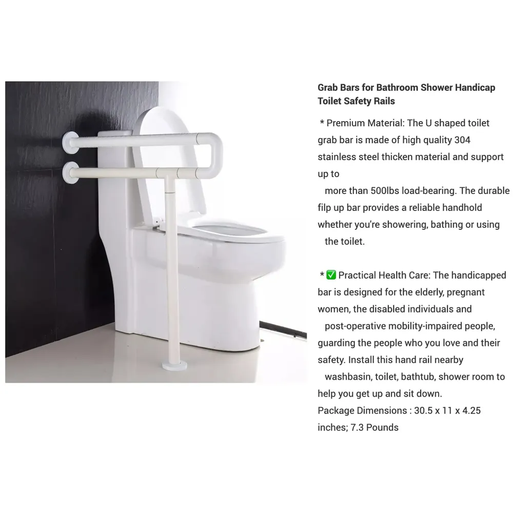 Wall Mounted Stainless Steel Grab Bar Rails with Anti-Slip Nylon Grip & Floor Support- 24 inches | Bathroom Bar for the Elderly, Pregnant Women and Handicap - 5