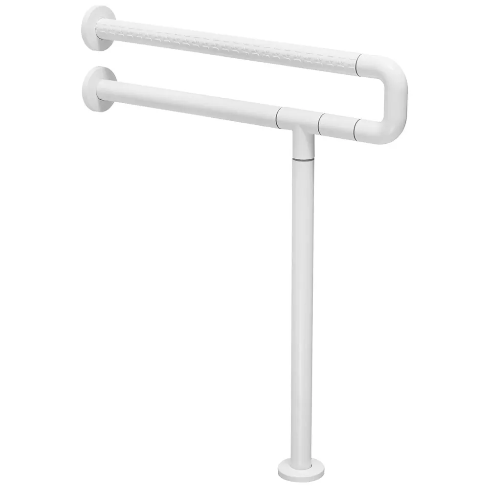 Wall Mounted Stainless Steel Grab Bar Rails with Anti-Slip Nylon Grip & Floor Support- 24 inches | Bathroom Bar for the Elderly, Pregnant Women and Handicap - 6