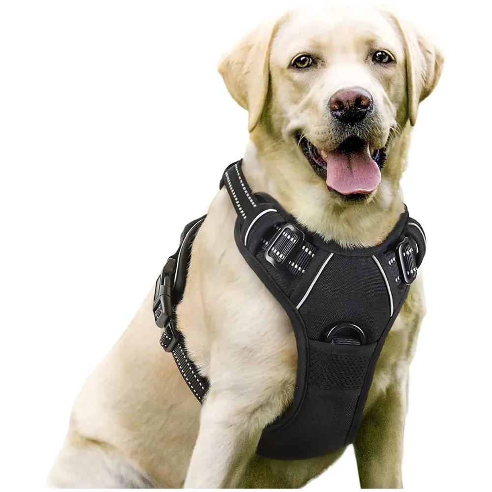 Vest Dog Harness Mesh Breathable Adjustable Reflective Oxford Easy Control Comfortable Harness. (Black, Large (18-26 Inch Girth))
