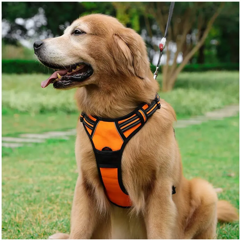 Vest Dog Harness Vest Breathable Adjustable Dog Body Belt No Pulling No Chock Oxford Fabric for Labradors, Golden Retriever, German Shepherd, Orange (Large Size)