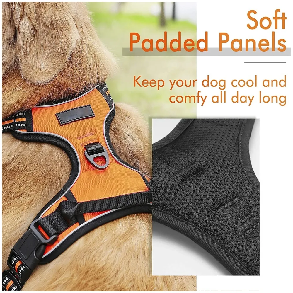 Vest Dog Harness Vest Breathable Adjustable Dog Body Belt No Pulling No Chock Oxford Fabric for Labradors, Golden Retriever, German Shepherd, Orange (Large Size)