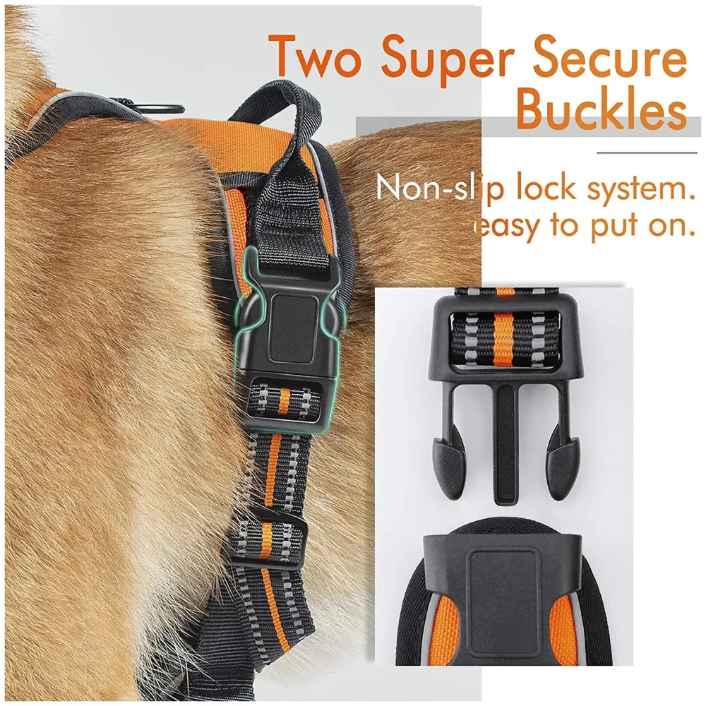 Vest Dog Harness Vest Breathable Adjustable Dog Body Belt No Pulling No Chock Oxford Fabric for Labradors, Golden Retriever, German Shepherd, Orange (Large Size)
