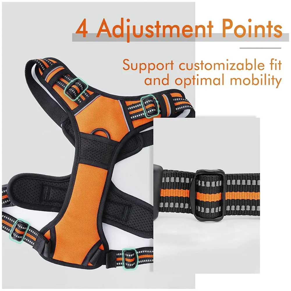 Vest Dog Harness Combo Vest and Leash Breathable Adjustable Dog Body Belt No Pulling No Chock Oxford Fabric for Labradors, Golden Retriever, German Shepherd, Orange (Large - 25.5-31 Inch)