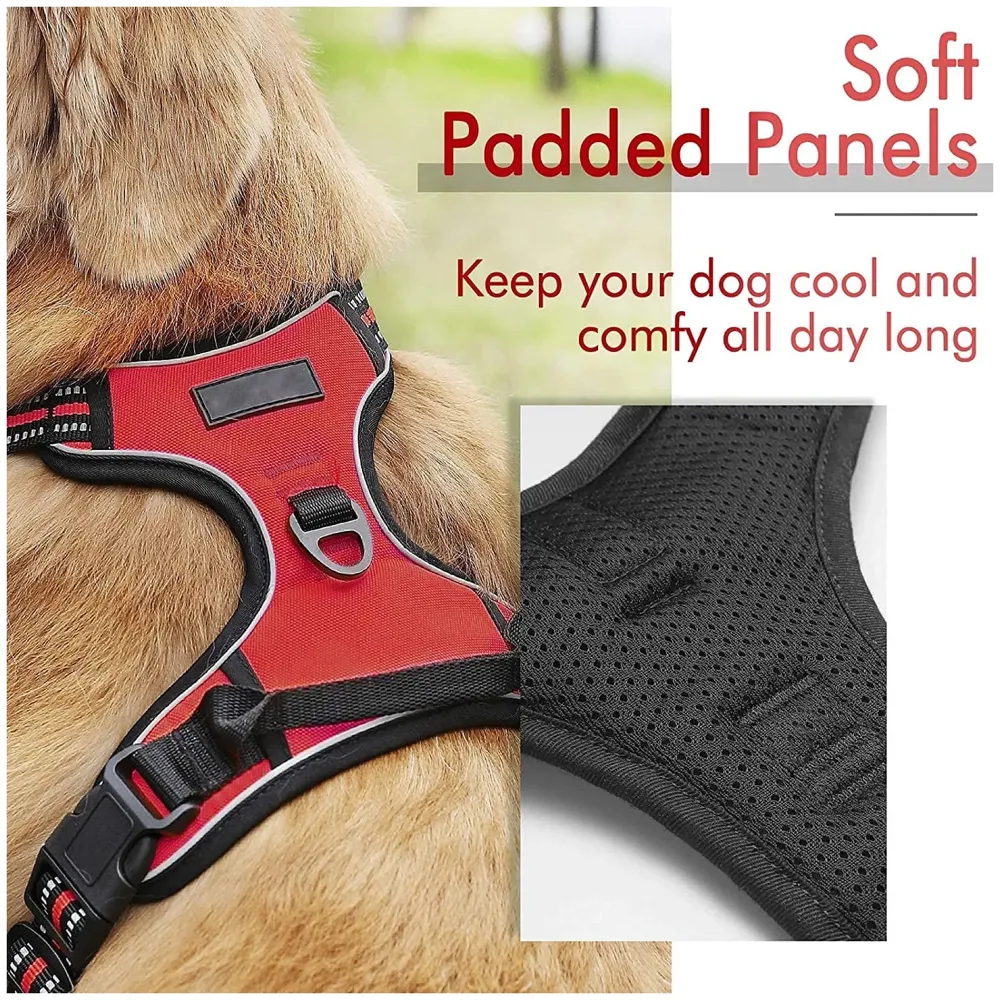 Vest Dog Harness Combo Vest and Leash Breathable Adjustable Dog Body Belt No Pulling No Chock Oxford Fabric for Labradors, Golden Retriever, German Shepherd, RED (Large - 25.5-31 Inch)