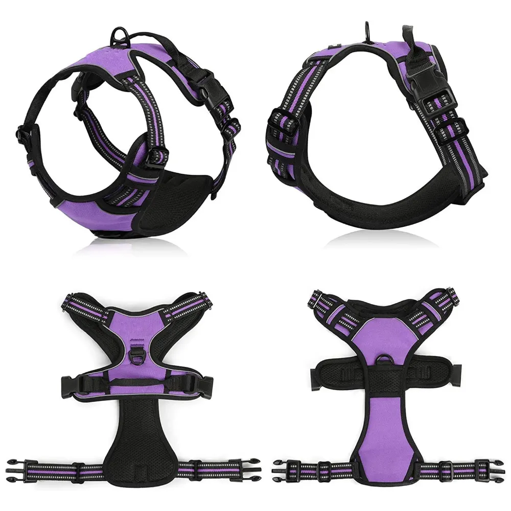Harness and Leash Purple No Pull Dog Harness Mesh Breathable Adjustable Reflective Oxford Easy Control Comfortable Harness. Large 18-26 Inch Girth