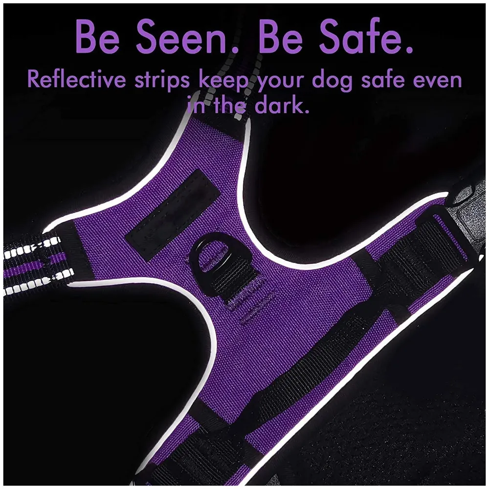 Harness and Leash Purple No Pull Dog Harness Mesh Breathable Adjustable Reflective Oxford Easy Control Comfortable Harness. Large 18-26 Inch Girth