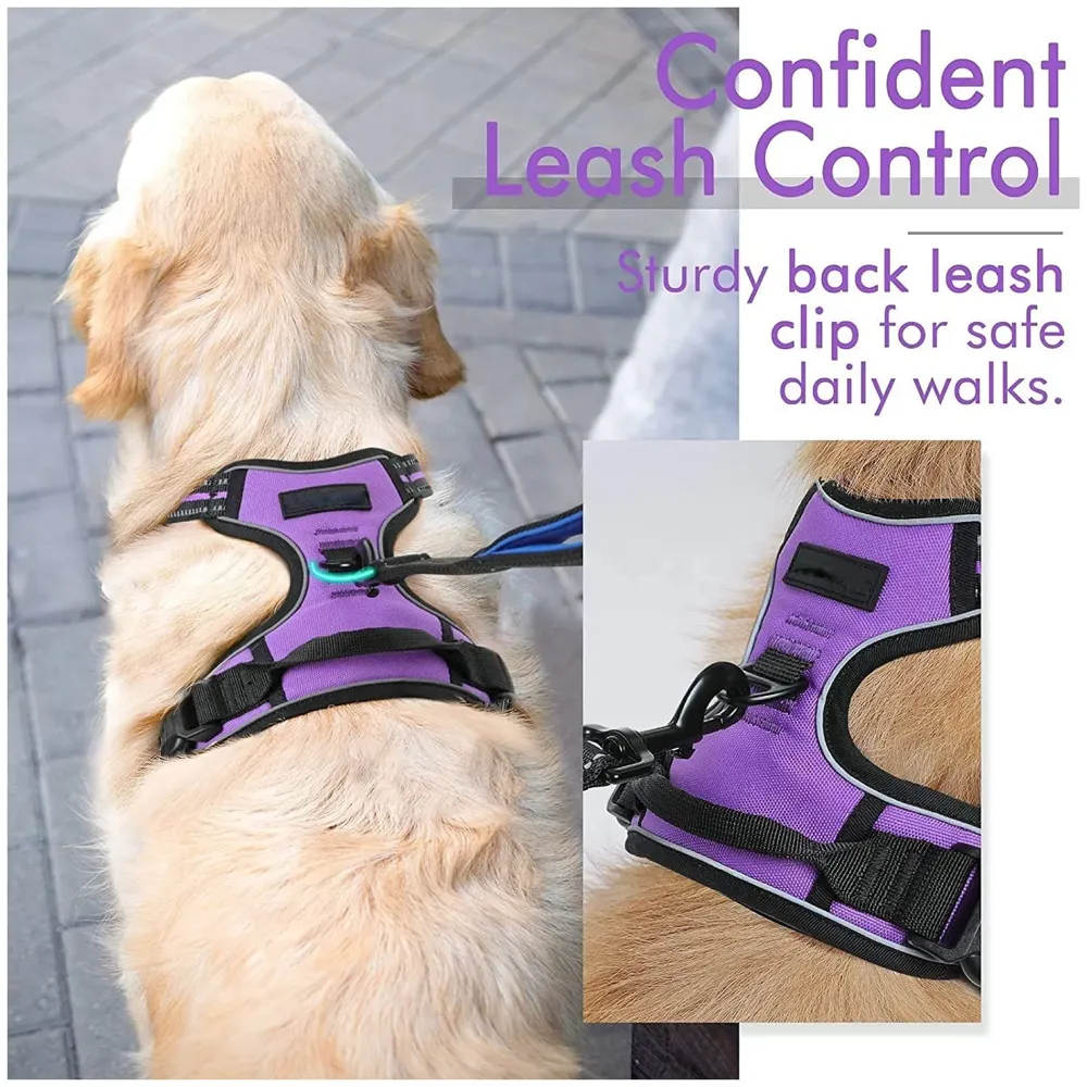 Harness and Leash Purple No Pull Dog Harness Mesh Breathable Adjustable Reflective Oxford Easy Control Comfortable Harness. Large 18-26 Inch Girth