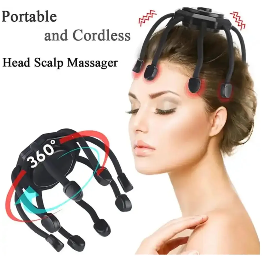 Electric Head Massager Scalp Massager, 10 Vibrating Contacts, 4 Modes, Multiple Massage Modes to Release Pressure, One Size Fits All For Headaches