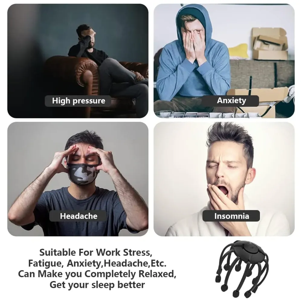 Electric Head Massager Scalp Massager, 10 Vibrating Contacts, 4 Modes, Multiple Massage Modes to Release Pressure, One Size Fits All For Headaches