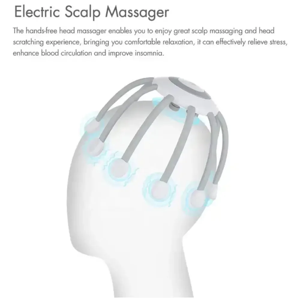 Electric Head Massager Scalp Massager, 10 Vibrating Contacts, 4 Modes, Multiple Massage Modes to Release Pressure, One Size Fits All For Headaches