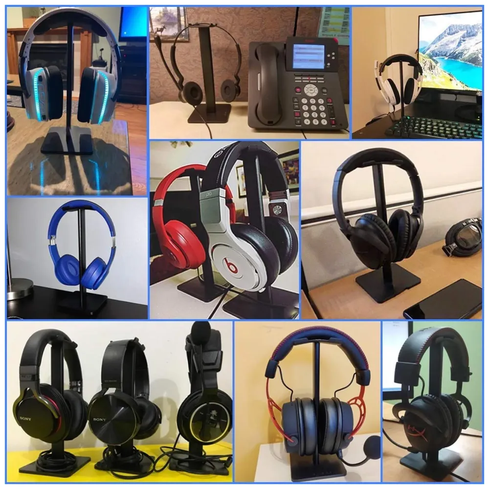 Headphone Stand Headset Holder Earphone Stand with Aluminum Supporting Bar Flexible Headrest ABS Solid Base for All Headphones Size (Headphone Not Included) (Square Black)