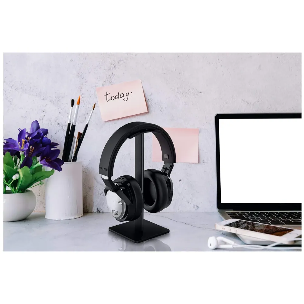 Headphone Stand Headset Holder Earphone Stand with Aluminum Supporting Bar Flexible Headrest ABS Solid Base for All Headphones Size (Headphone Not Included) (Square Black)