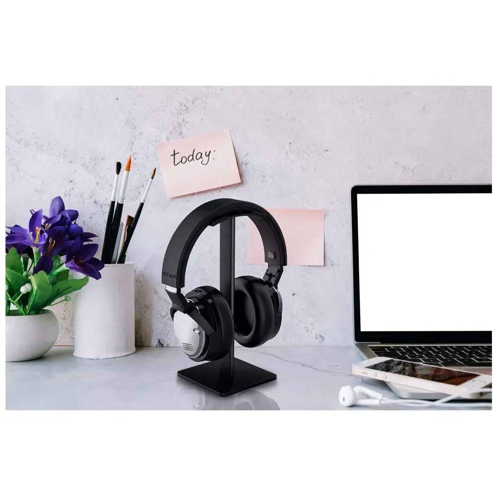 Headphone Stand Headset Holder Earphone Stand with Aluminum Supporting Bar Flexible Headrest ABS Solid Base for All Headphones Size (Headphone Not Included) (Square Black)