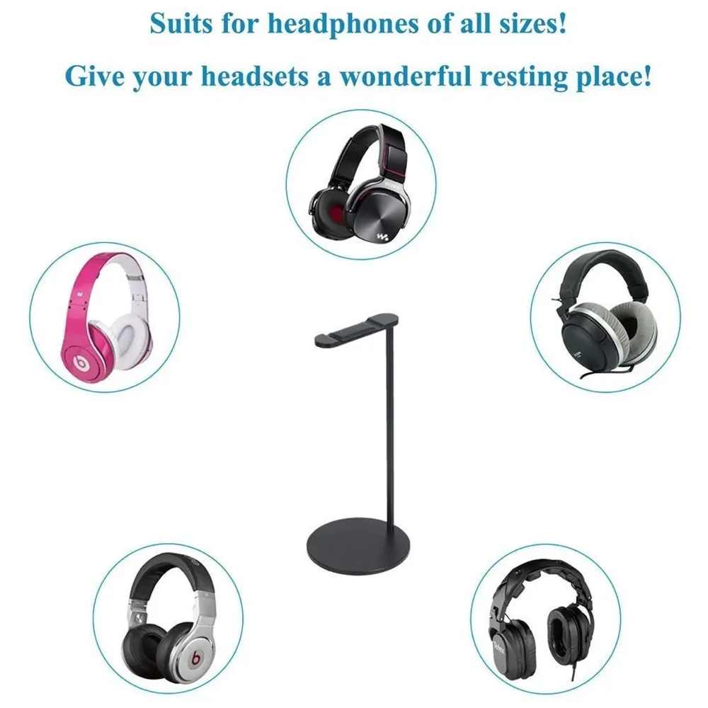Headphone Stand Headset Holder Earphone Stand with Aluminum Supporting Bar Flexible Headrest ABS Solid Base for All Headphones Size (Round) - 2