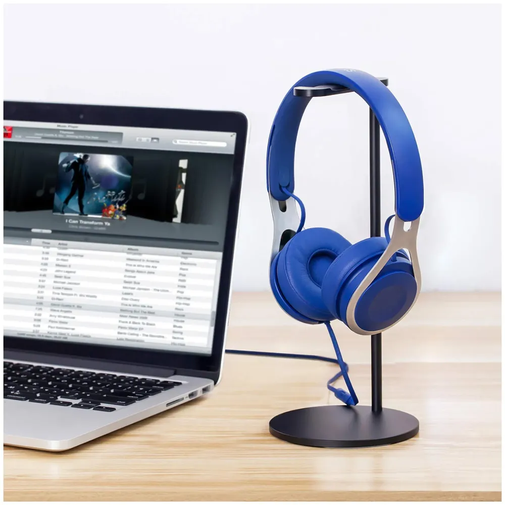 Headphone Stand Headset Holder Earphone Stand with Aluminum Supporting Bar Flexible Headrest ABS Solid Base for All Headphones Size (Round) - 4