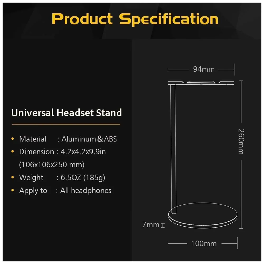Headphone Stand Headset Holder Earphone Stand with Aluminum Supporting Bar Flexible Headrest ABS Solid Base for All Headphones Size (Round) - 5
