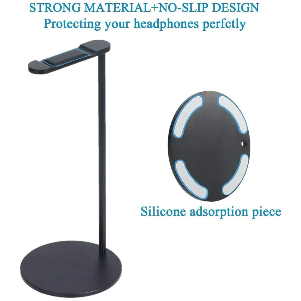 Headphone Stand Headset Holder Earphone Stand with Aluminum Supporting Bar Flexible Headrest ABS Solid Base for All Headphones Size (Round)