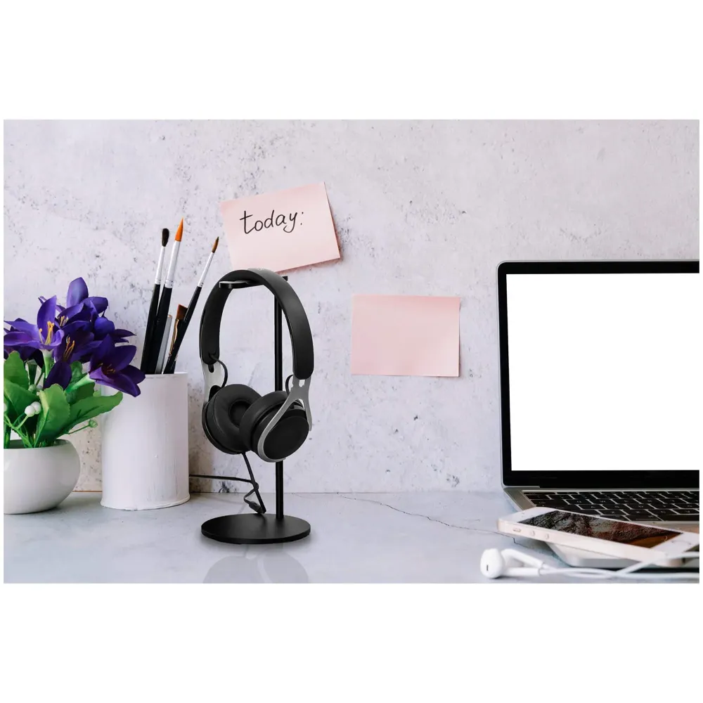 Headphone Stand Headset Holder Earphone Stand with Aluminum Supporting Bar Flexible Headrest ABS Solid Base for All Headphones Size (Round)
