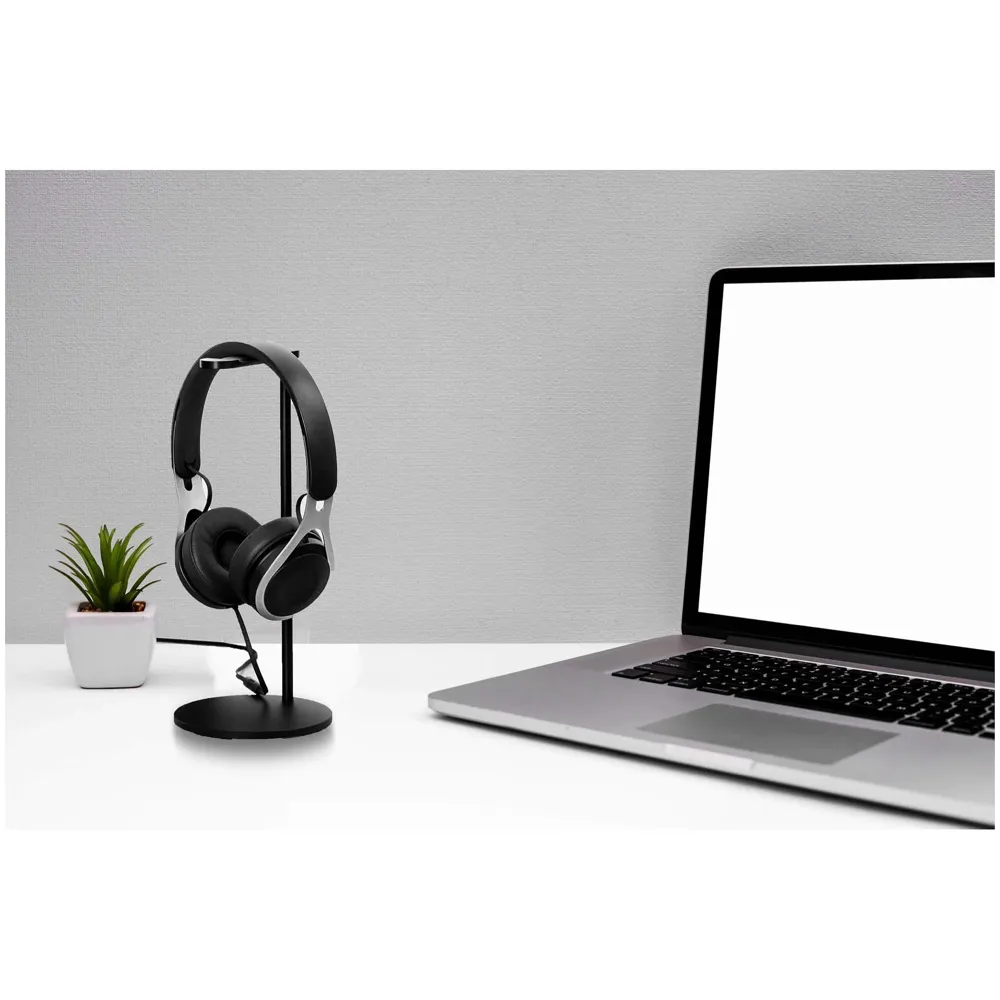 Headphone Stand Headset Holder Earphone Stand with Aluminum Supporting Bar Flexible Headrest ABS Solid Base for All Headphones Size (Round)