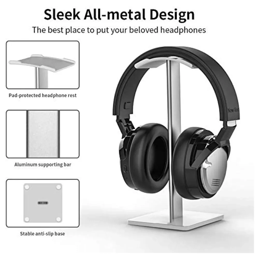 Headphone Stand Headset Holder Earphone Stand with Aluminum Supporting Bar Flexible Headrest ABS Solid Base for All Headphones Size (Square White)