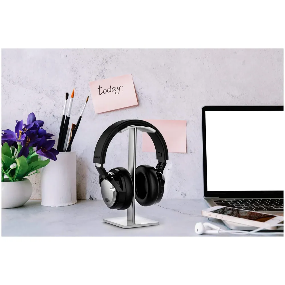 Headphone Stand Headset Holder Earphone Stand with Aluminum Supporting Bar Flexible Headrest ABS Solid Base for All Headphones Size (Square White)