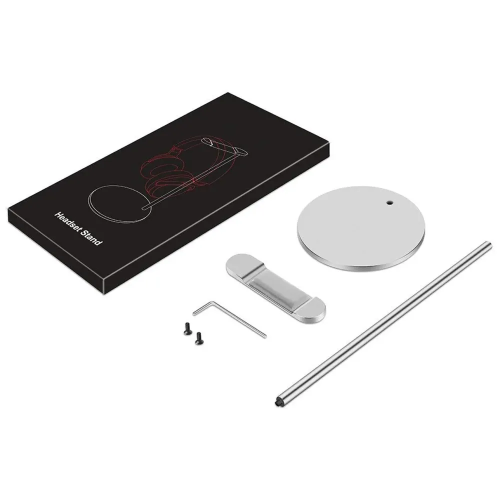 Headphone Stand Headset Holder Earphone Stand with Aluminum Supporting Bar Flexible Headrest ABS Solid Base for All Headphones Size (Round Sliver Padded)