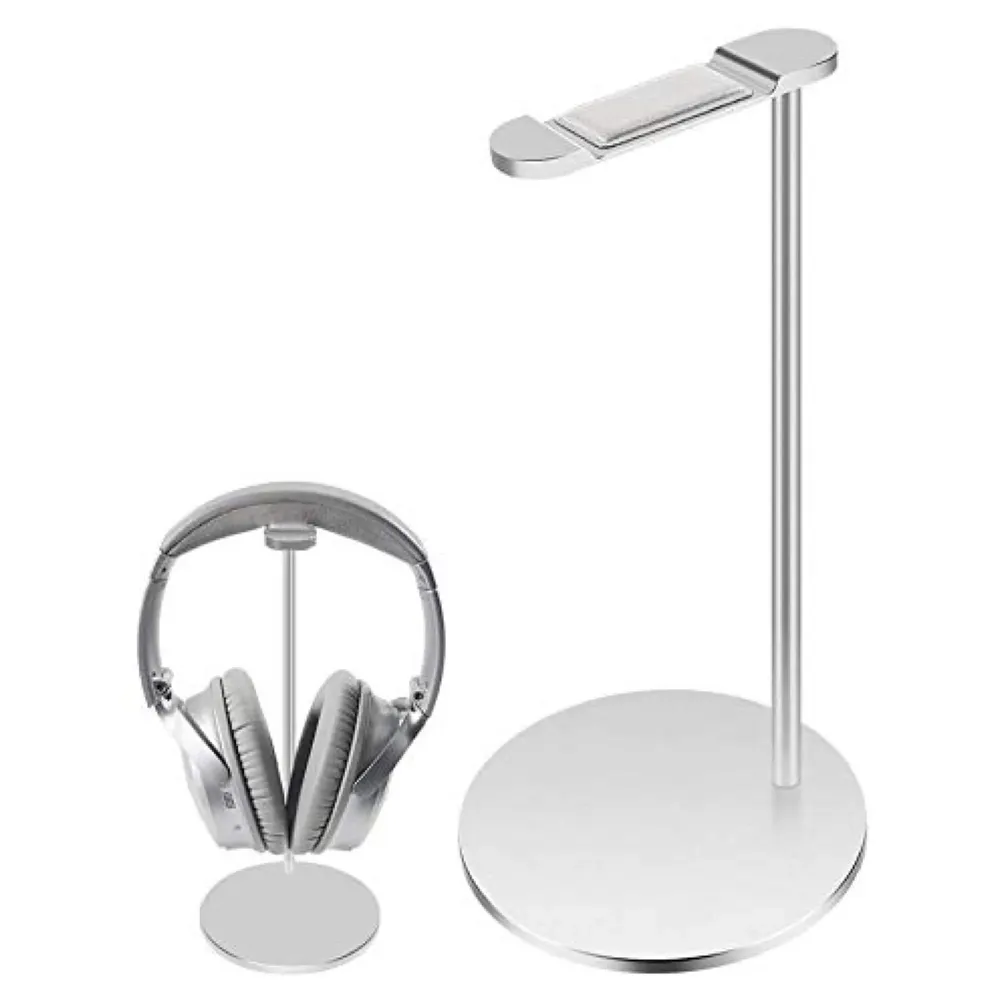 Headphone Stand Headset Holder Earphone Stand with Aluminum Supporting Bar Flexible Headrest ABS Solid Base for All Headphones Size (Round Sliver Padded)